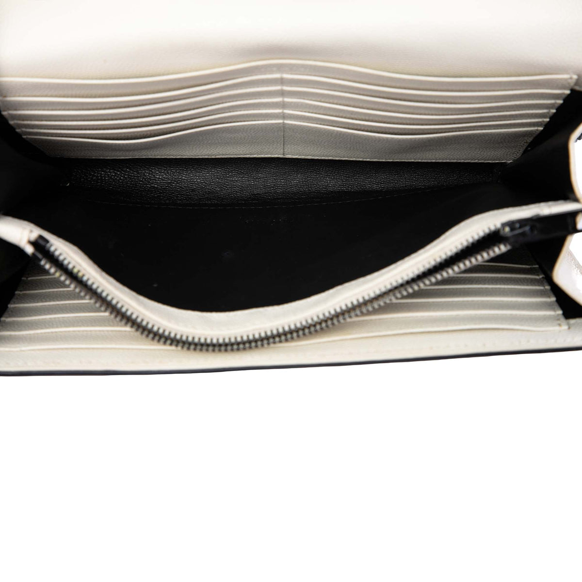 Saint Laurent Bicolor Grain De Poudre Chevron Classic Cassandre Chain Wallet — Black