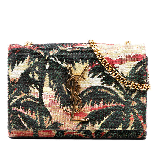Saint Laurent Small Embroidered Canvas Palm Tree Monogram Kate Crossbody