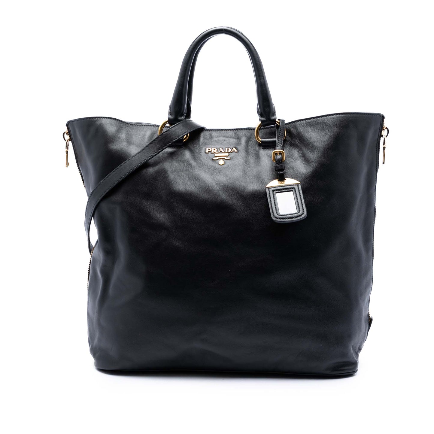 Prada Soft Calf Side Zip Open Convertible Tote