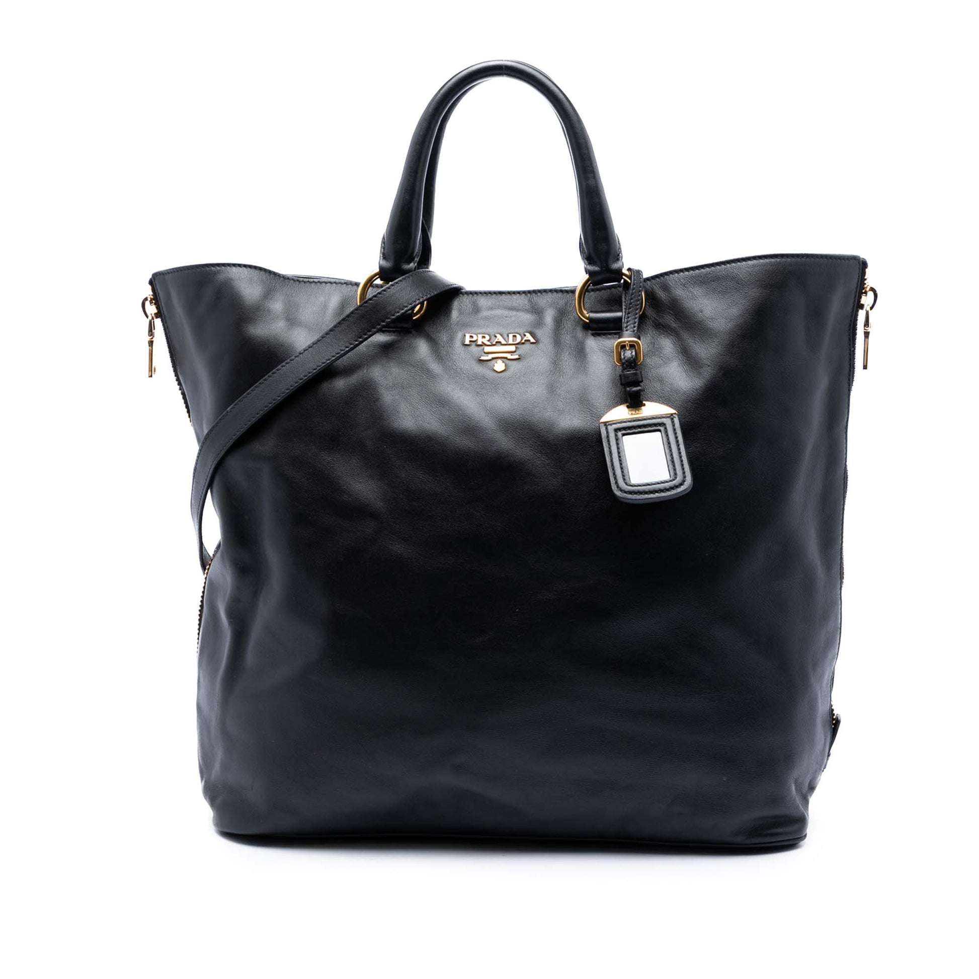 Prada Soft Calf Side Zip Open Convertible Tote