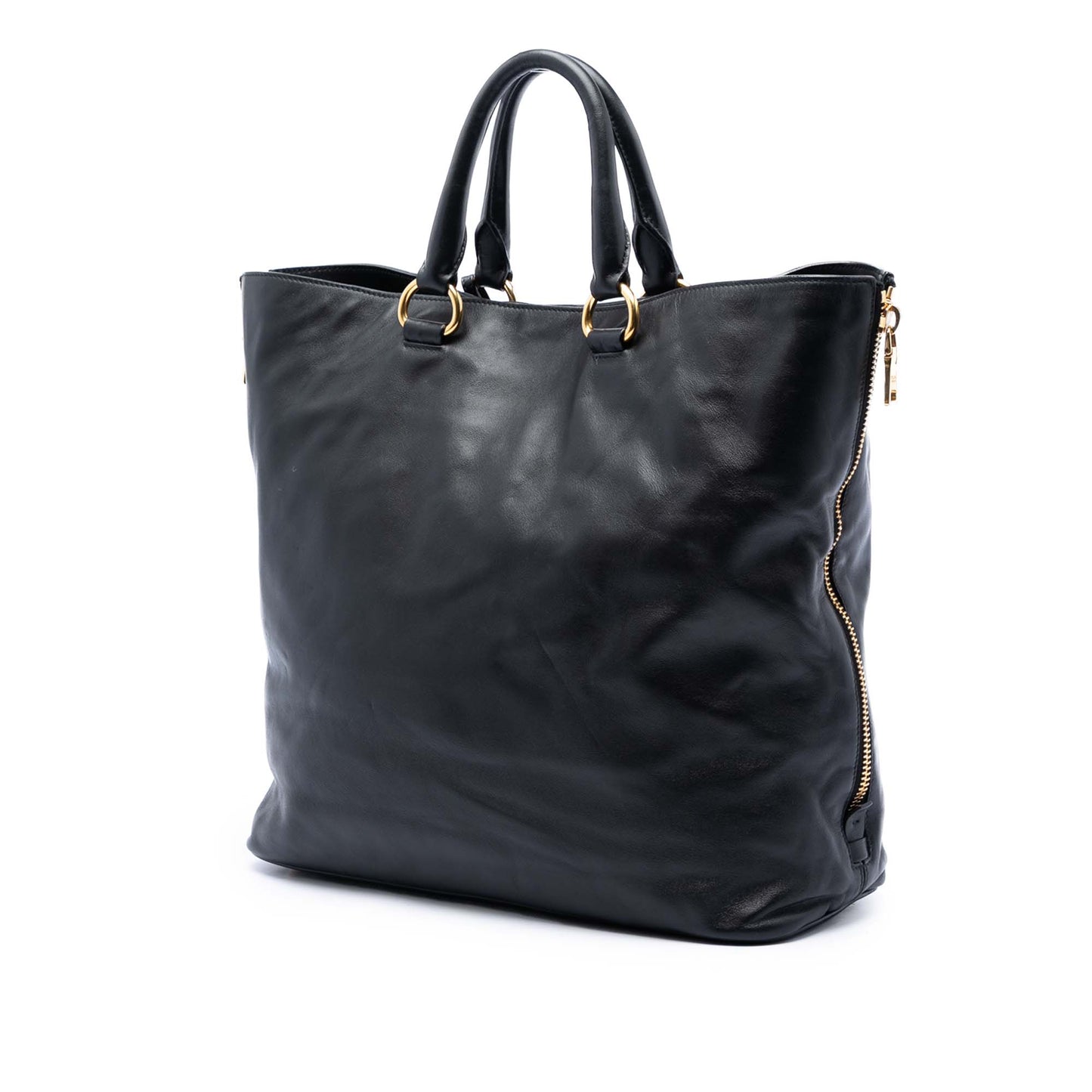 Prada Soft Calf Side Zip Open Convertible Tote
