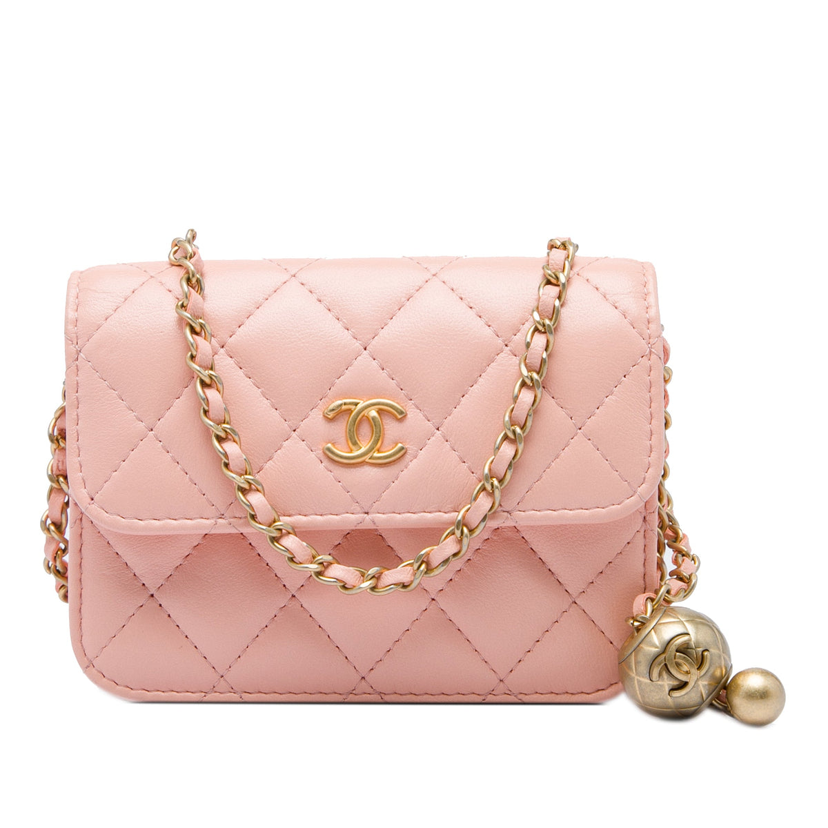 Chanel Mini Lambskin Pearl Crush Clutch On Chain — Pink