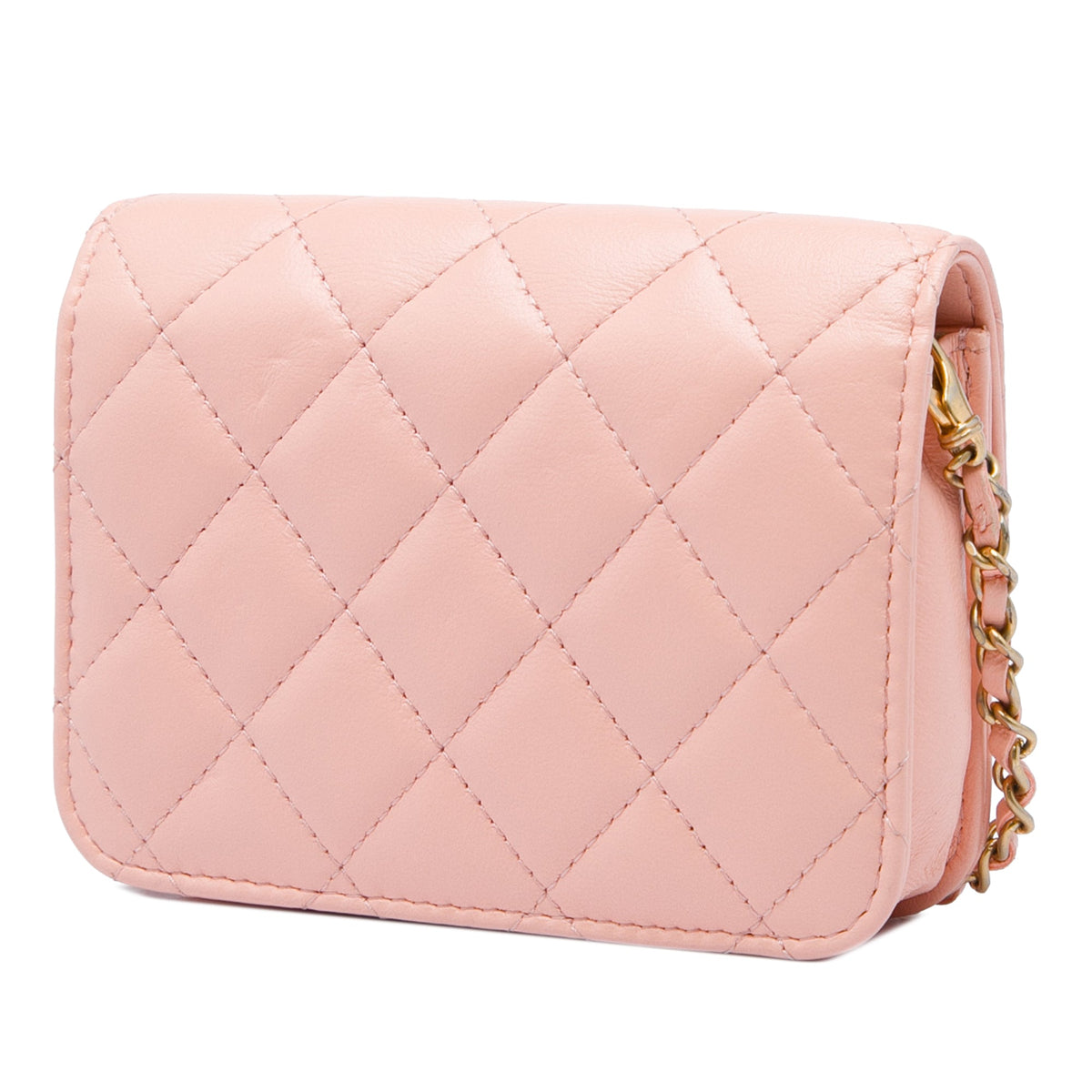 Chanel Mini Lambskin Pearl Crush Clutch On Chain — Pink