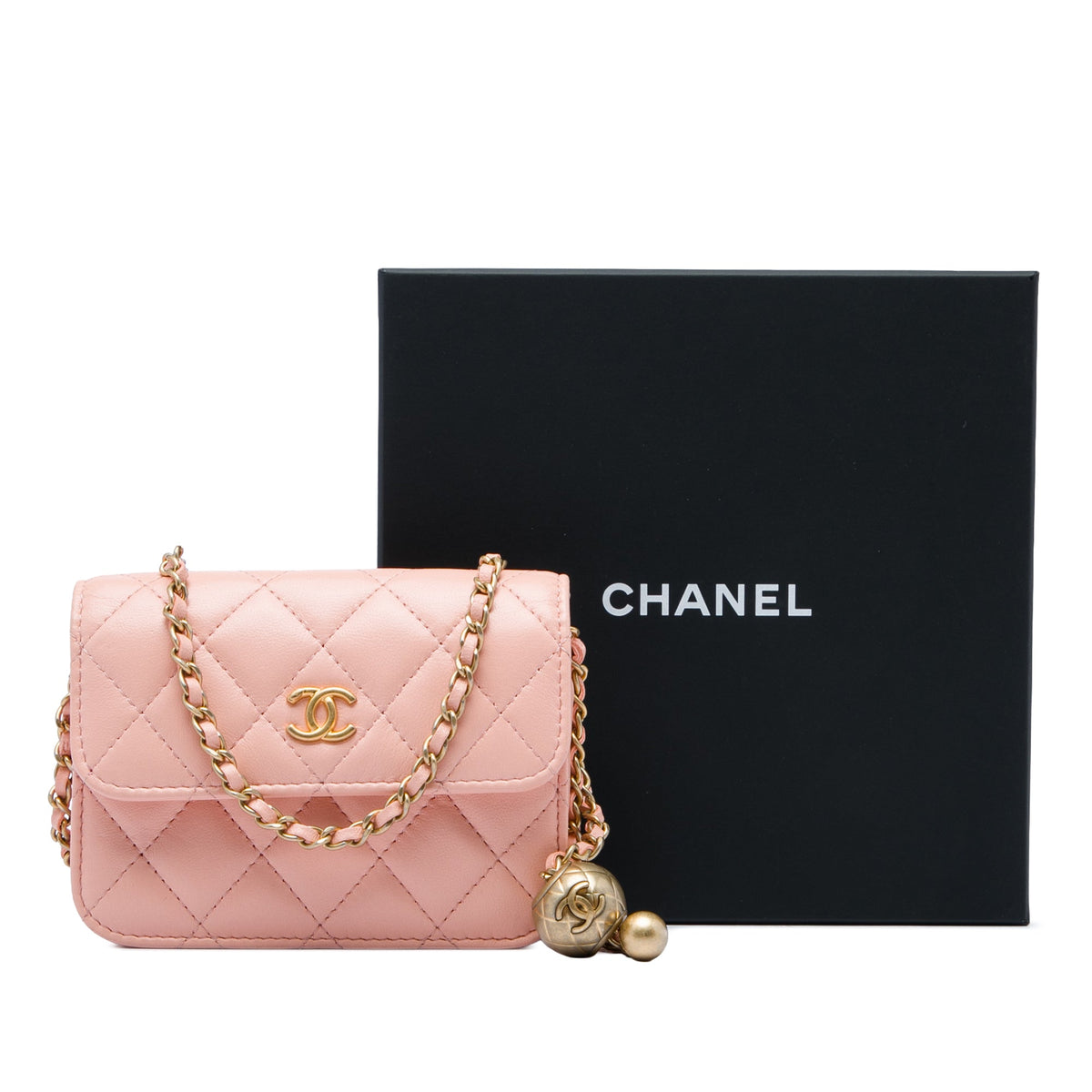 Chanel Mini Lambskin Pearl Crush Clutch On Chain — Pink