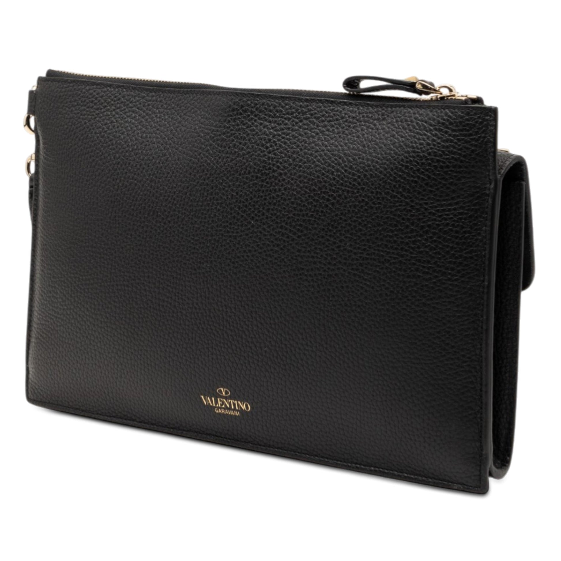 Valentino Grained Calfskin Rockstud Wristlet Clutch