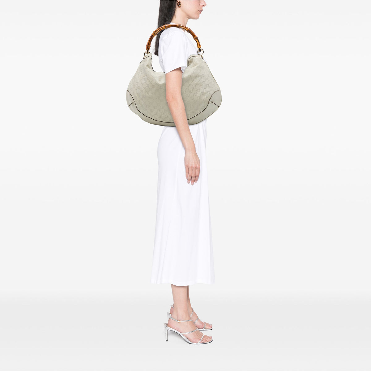 Gucci Guccissima Bamboo Peggy Satchel — White