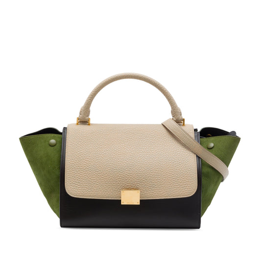 Celine Small Tricolor Calfskin and Suede Trapeze Satchel