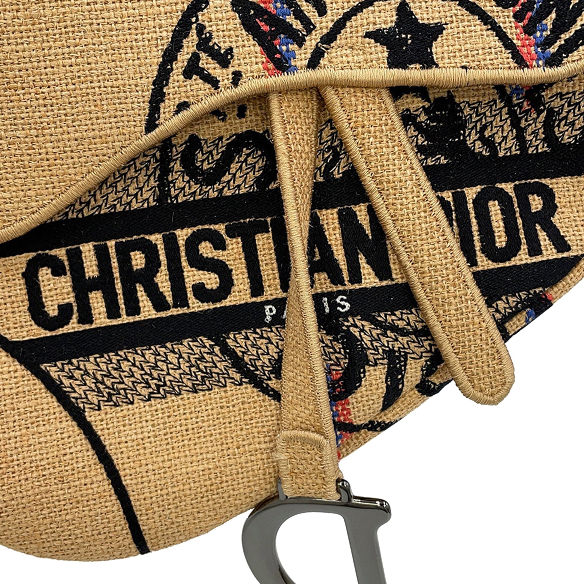 Dior Jute Union Embroidered Saddle Bag
