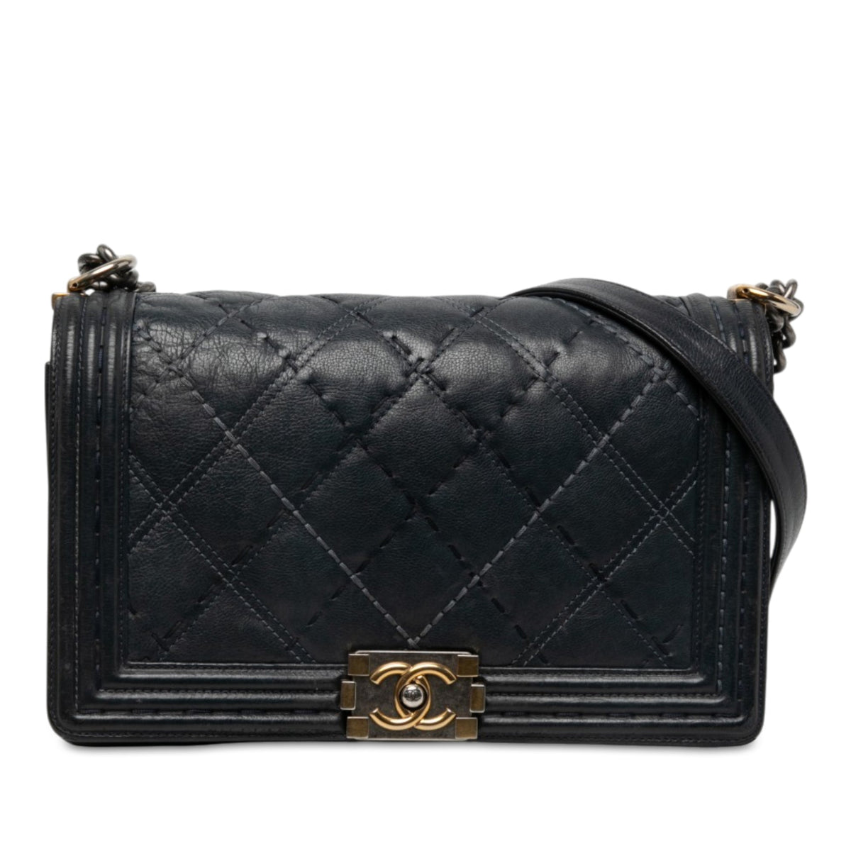 Chanel Medium Quilted Calfskin Wild Stitch Boy Flap — Black