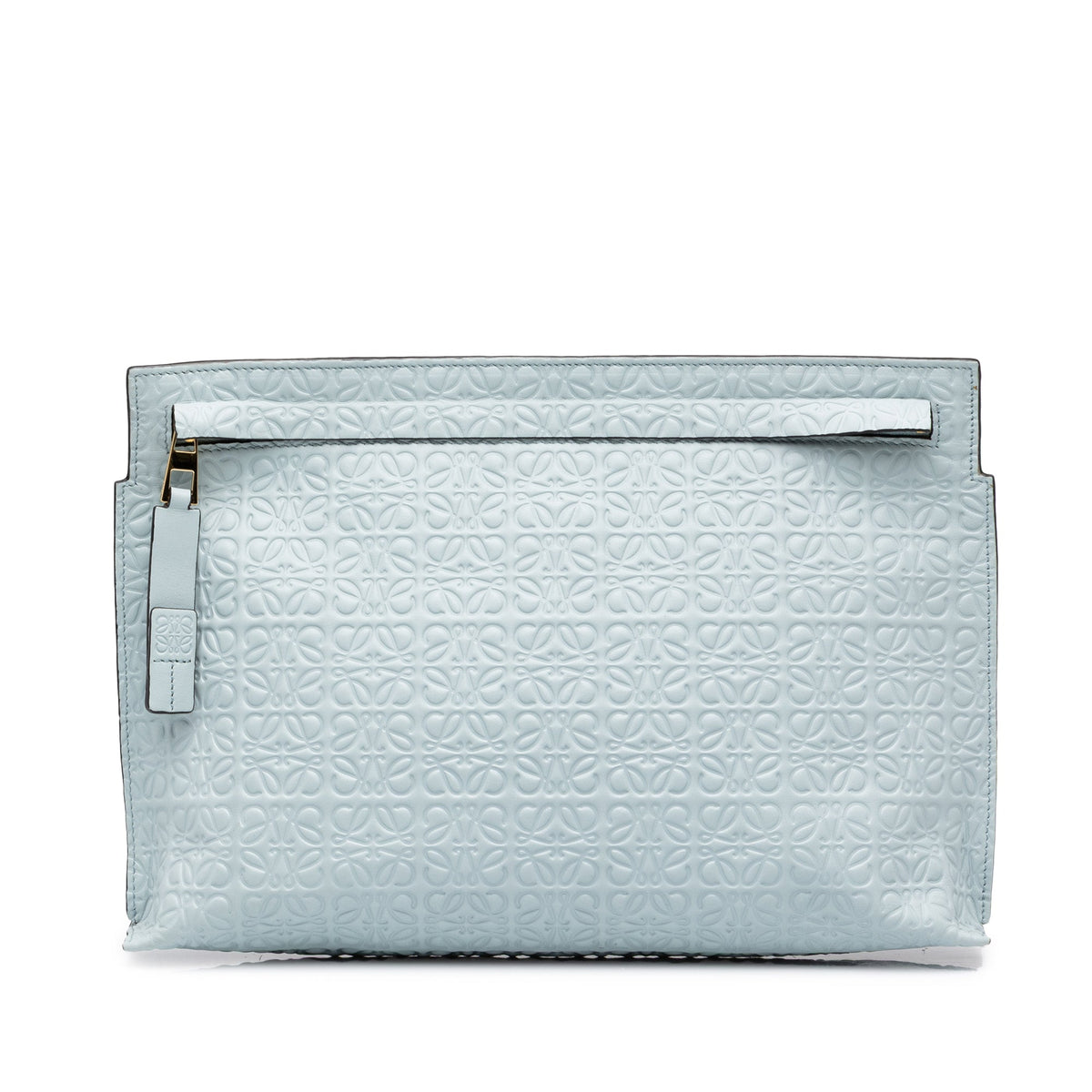 LOEWE Embossed Anagram Leather Repeat T Clutch — Blue