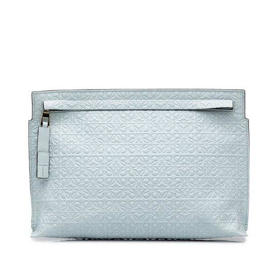 LOEWE Embossed Anagram Leather Repeat T Clutch — Blue