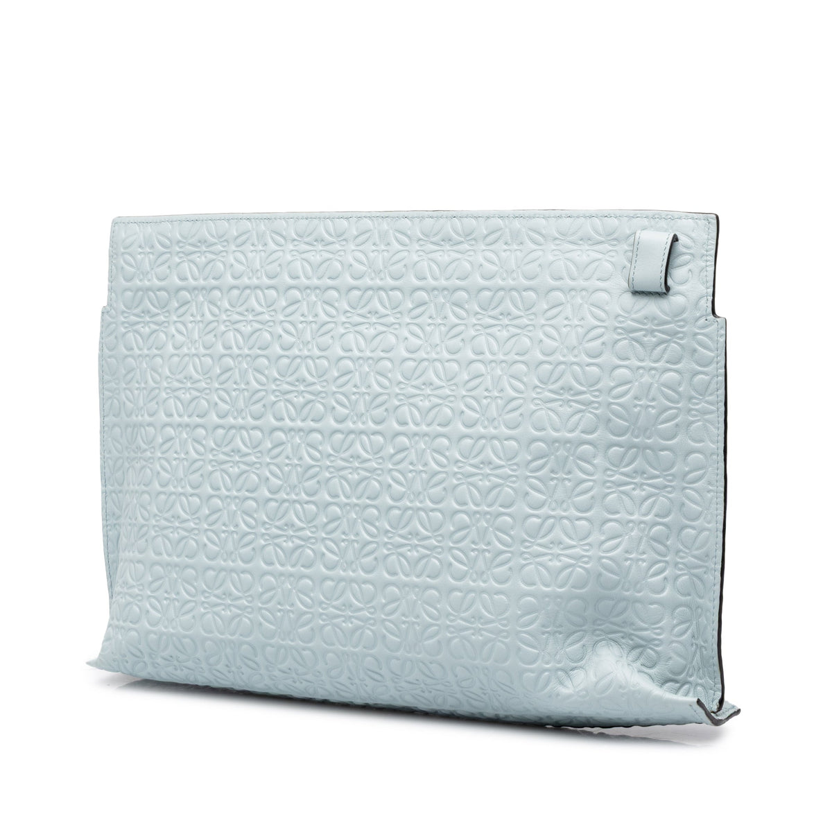 LOEWE Embossed Anagram Leather Repeat T Clutch — Blue