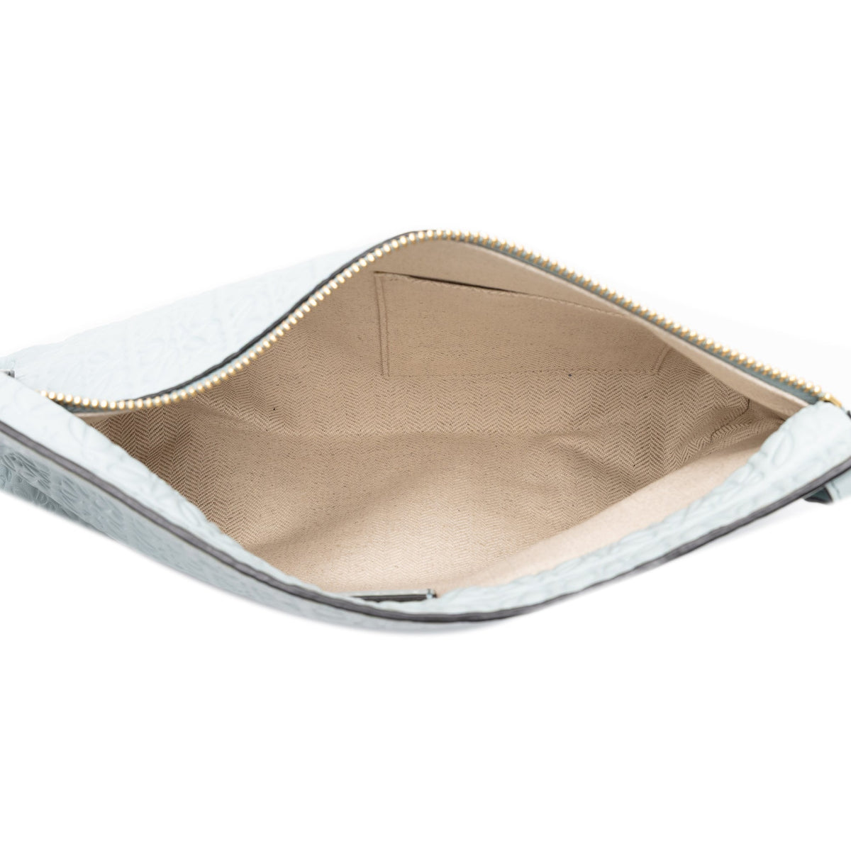 LOEWE Embossed Anagram Leather Repeat T Clutch — Blue