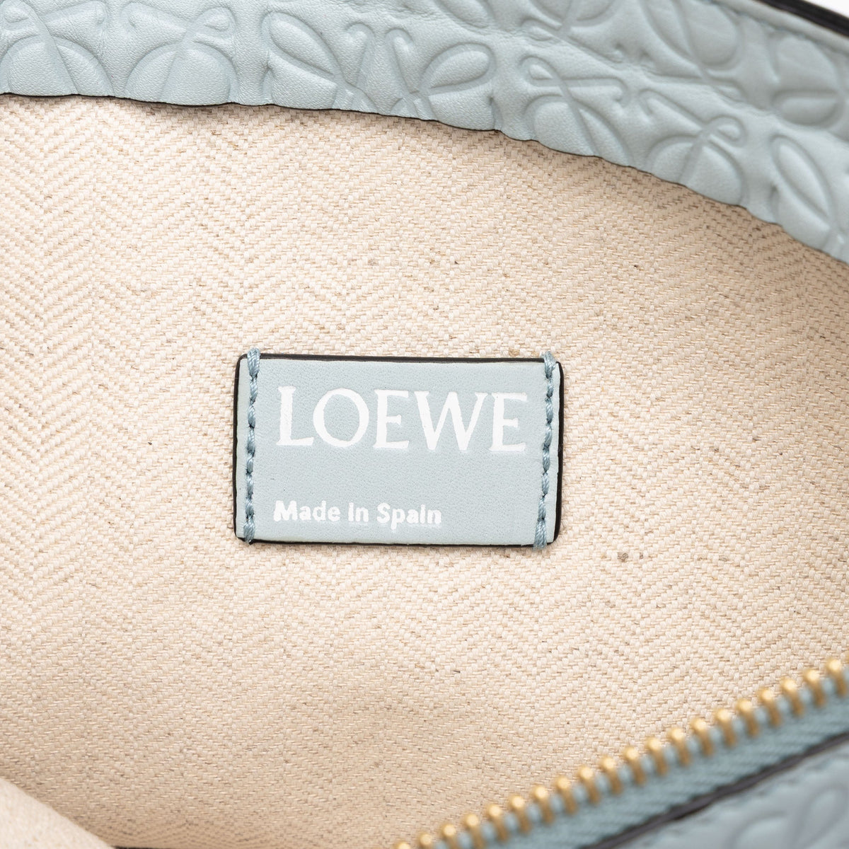 LOEWE Embossed Anagram Leather Repeat T Clutch — Blue