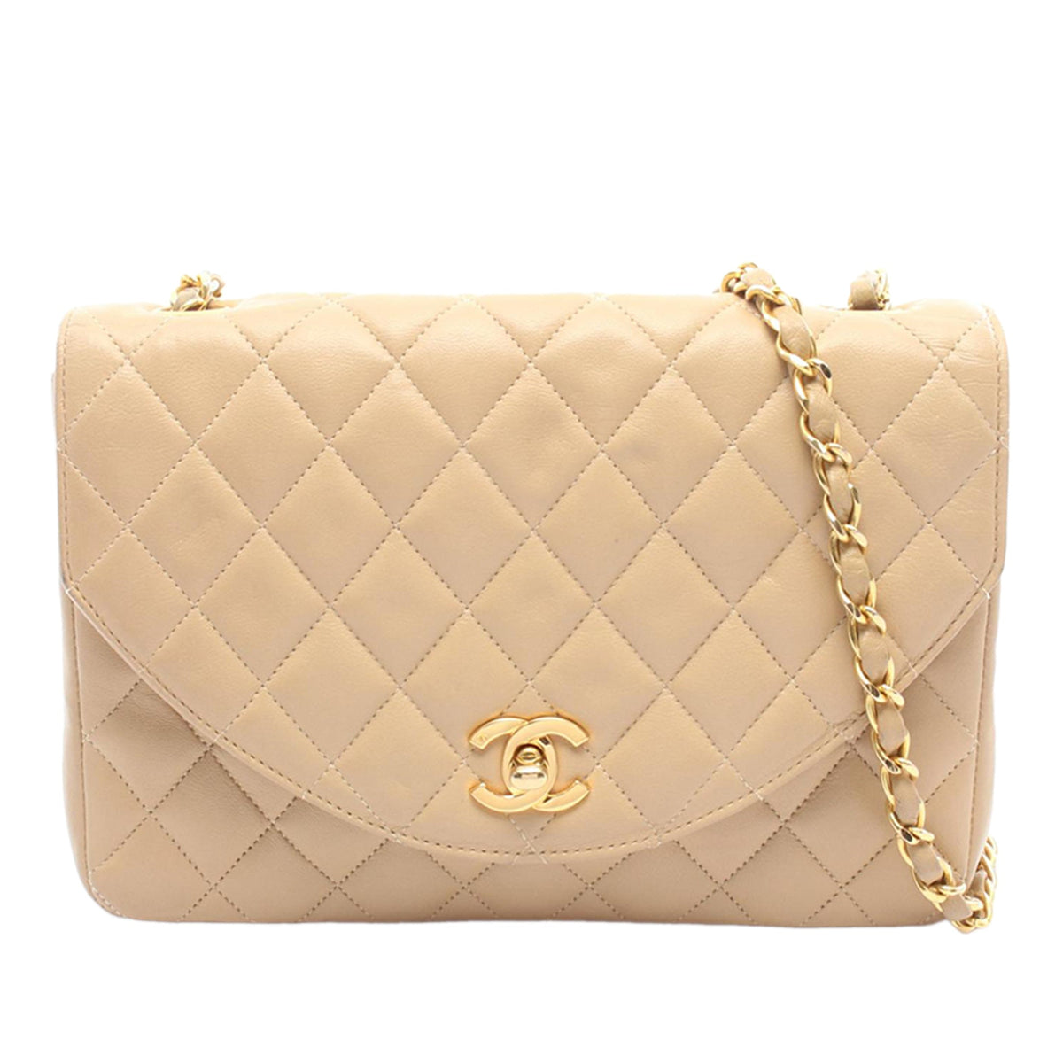 Chanel Small CC Quilted Lambskin Flap — Beige