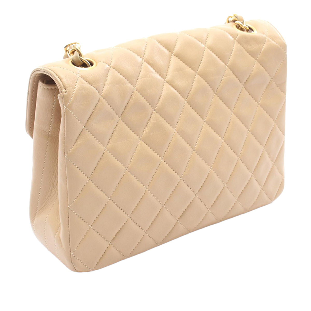 Chanel Small CC Quilted Lambskin Flap — Beige