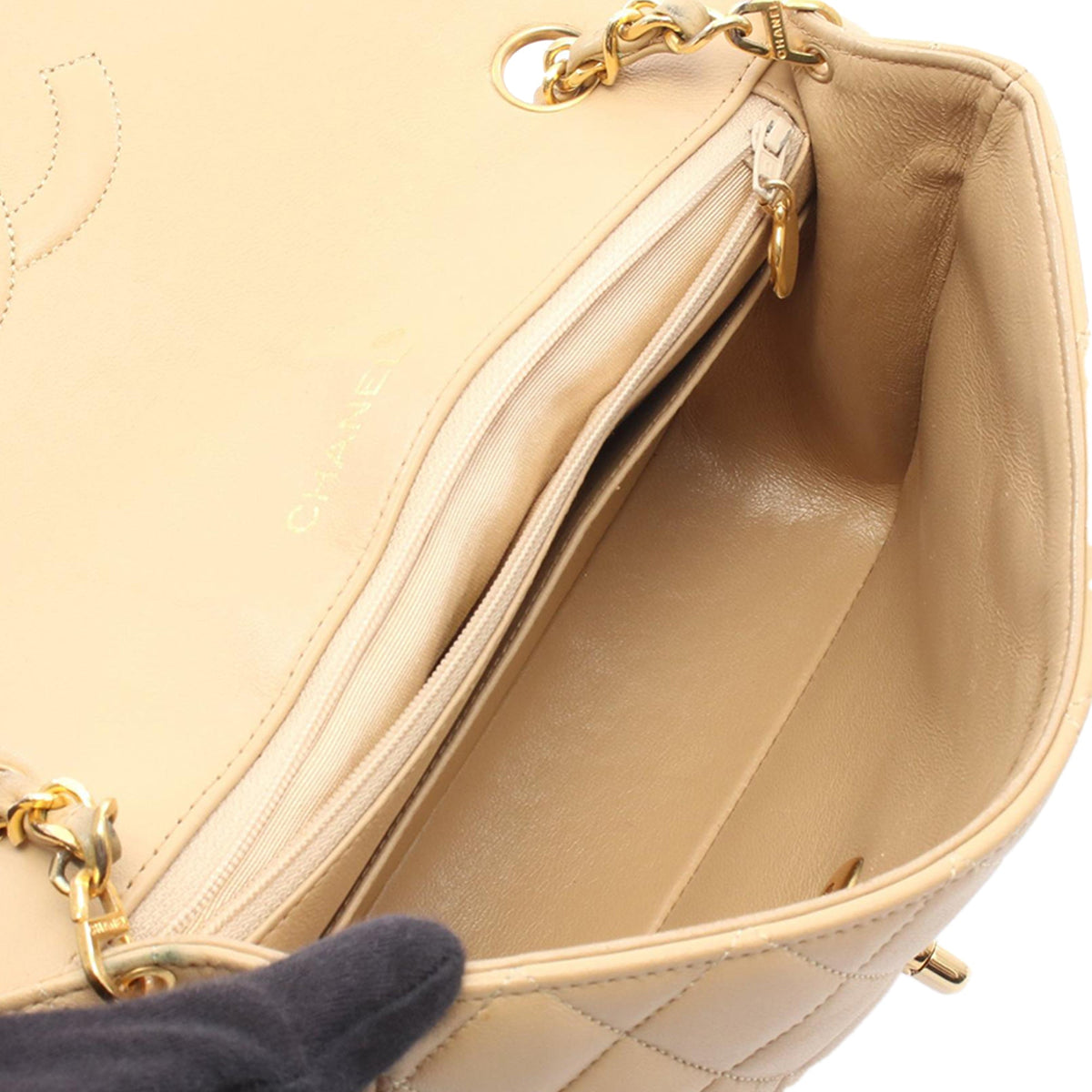Chanel Small CC Quilted Lambskin Flap — Beige