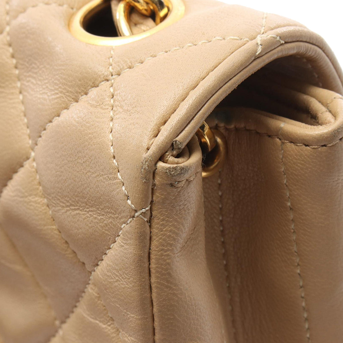 Chanel Small CC Quilted Lambskin Flap — Beige