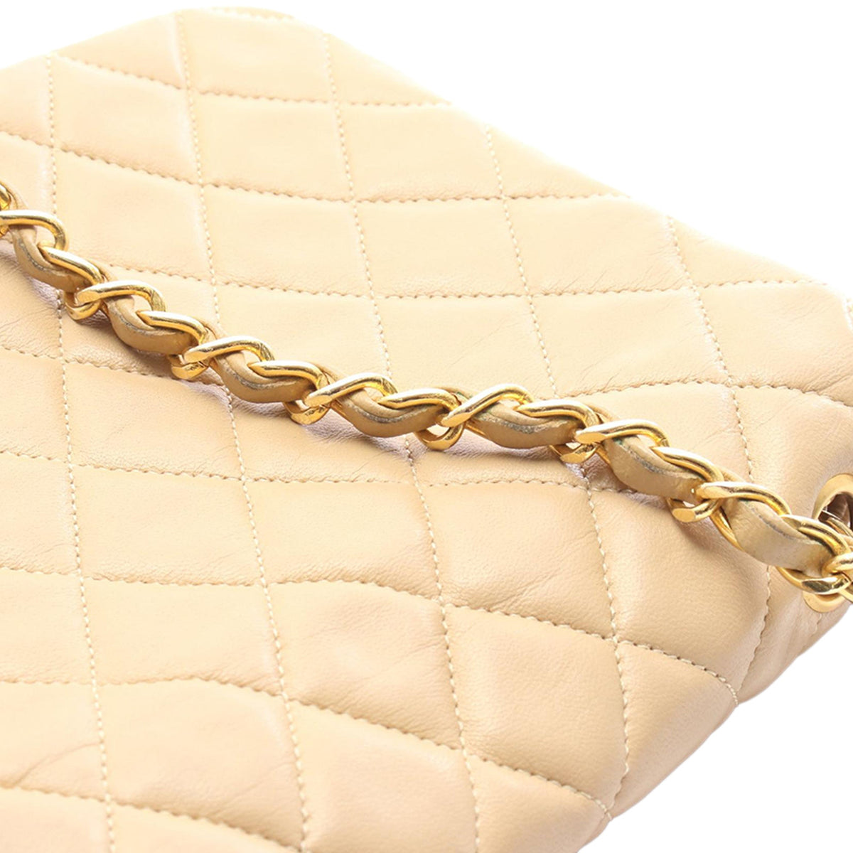 Chanel Small CC Quilted Lambskin Flap — Beige