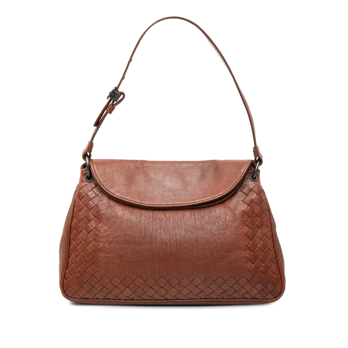 Bottega Veneta Intrecciato Trimmed Nappa Double Flap Shoulder Bag — Brown