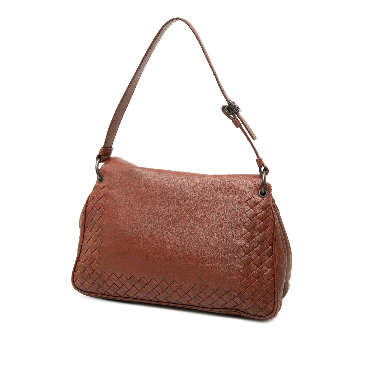 Bottega Veneta Intrecciato Trimmed Nappa Double Flap Shoulder Bag — Brown