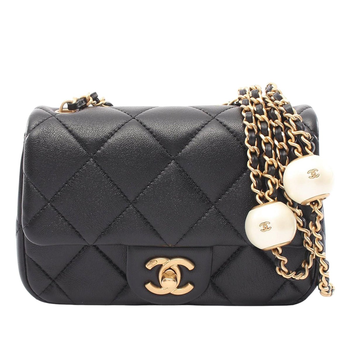 Chanel Mini Quilted Lambskin Pearl Strap Flap
