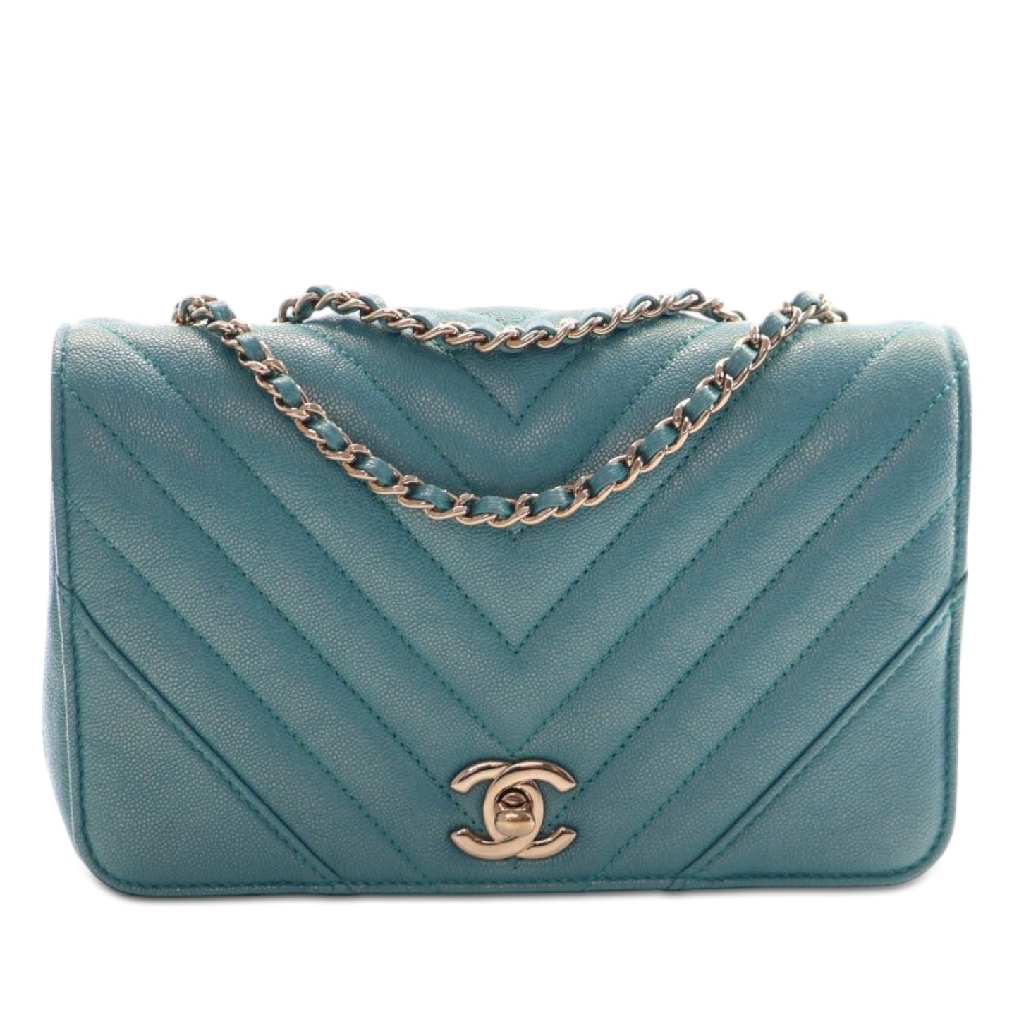 Mini Chevron Caviar Statement Flap