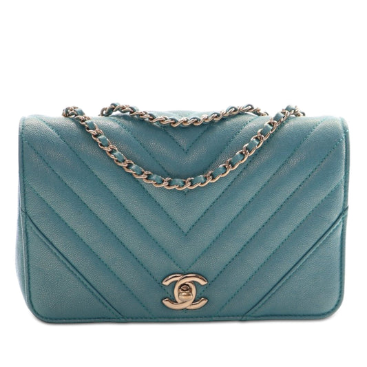 Mini Chevron Caviar Statement Flap
