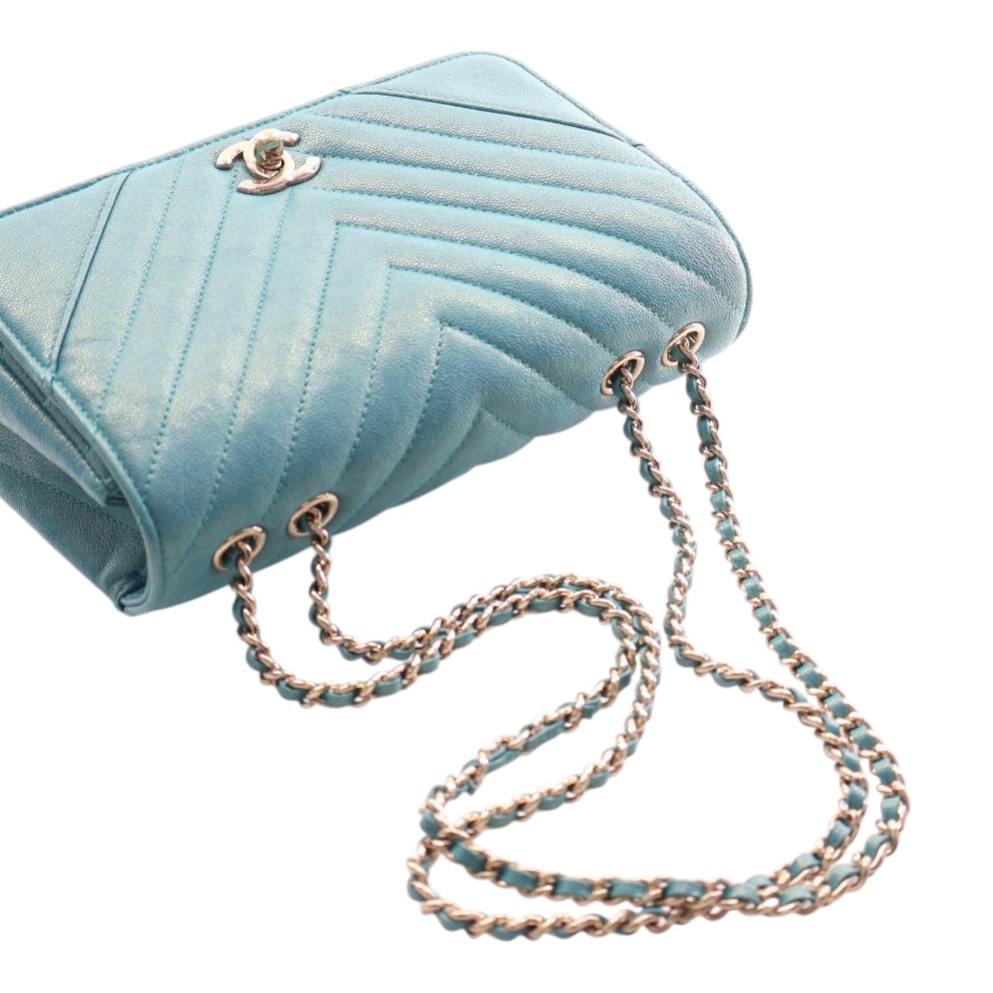 Mini Chevron Caviar Statement Flap