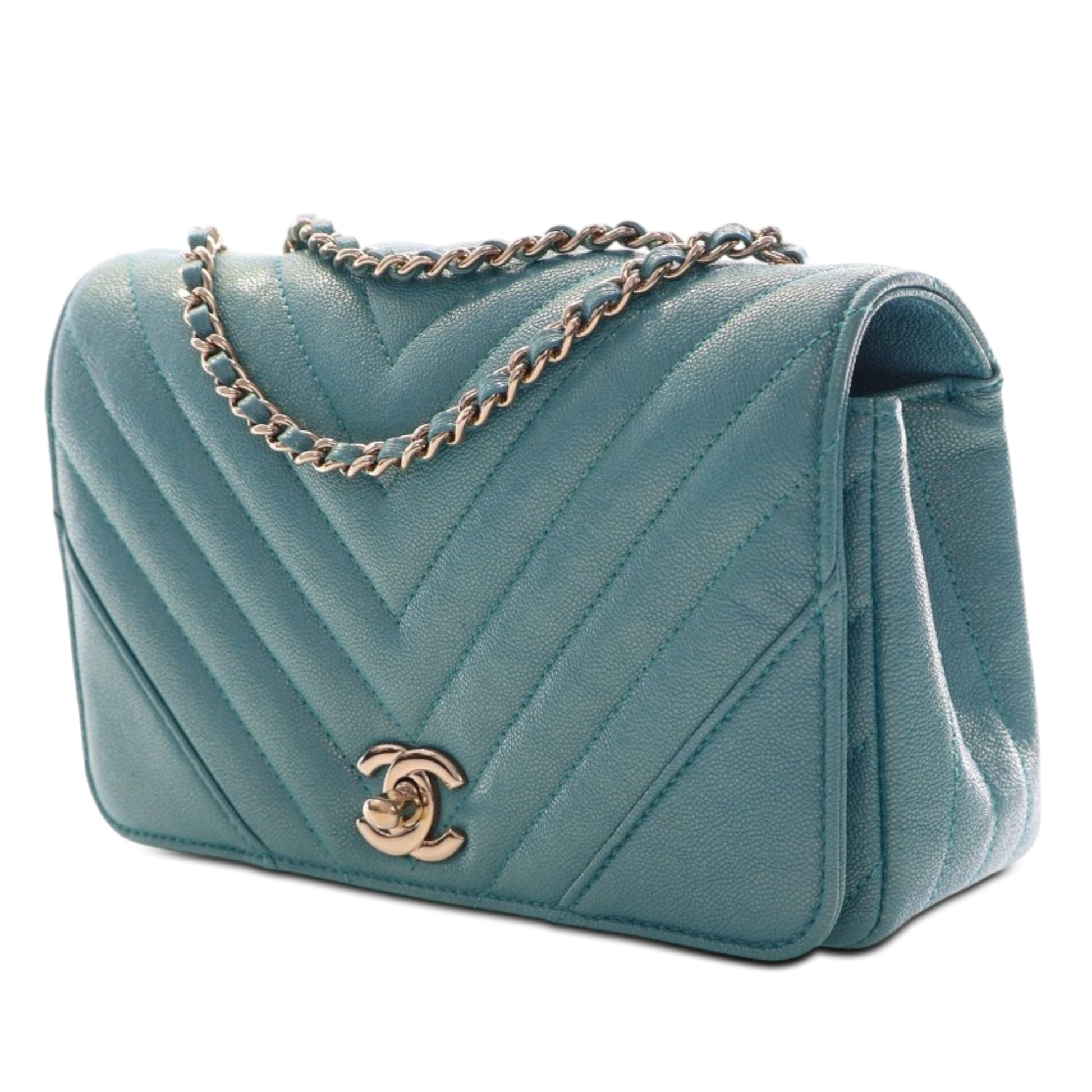 Mini Chevron Caviar Statement Flap