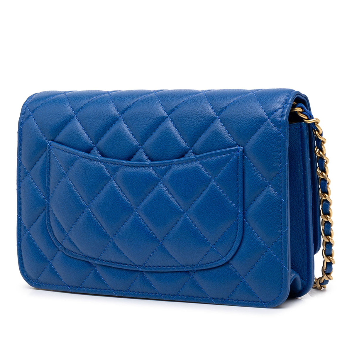Chanel CC Quilted Lambskin Pearl Crush Wallet On Chain — Blue