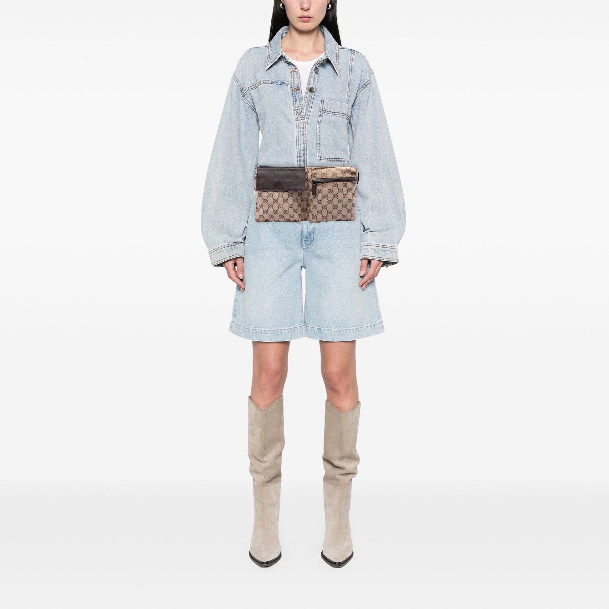 Gucci GG Canvas Double Pocket Belt Bag