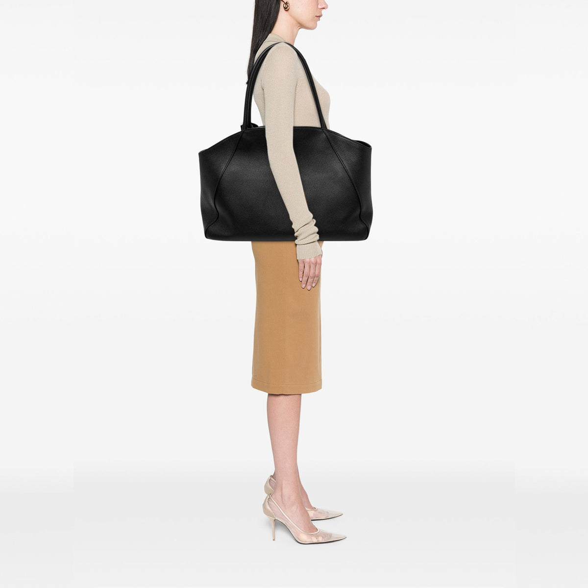 Prada Large Soft Grain Leather Tote — Black
