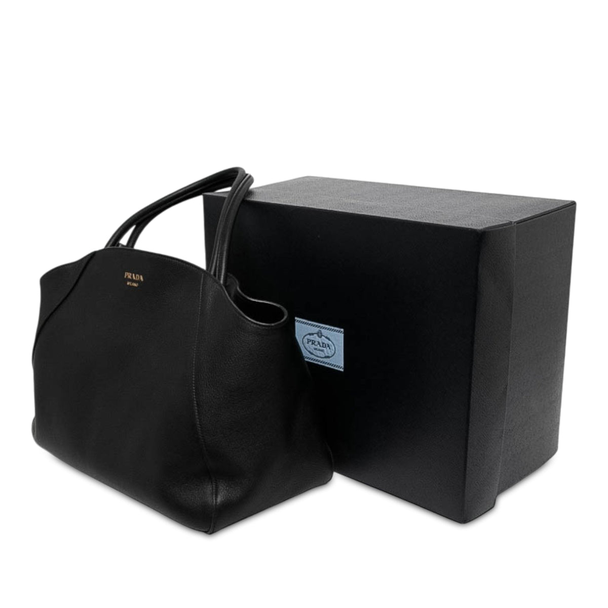 Prada Large Soft Grain Leather Tote — Black