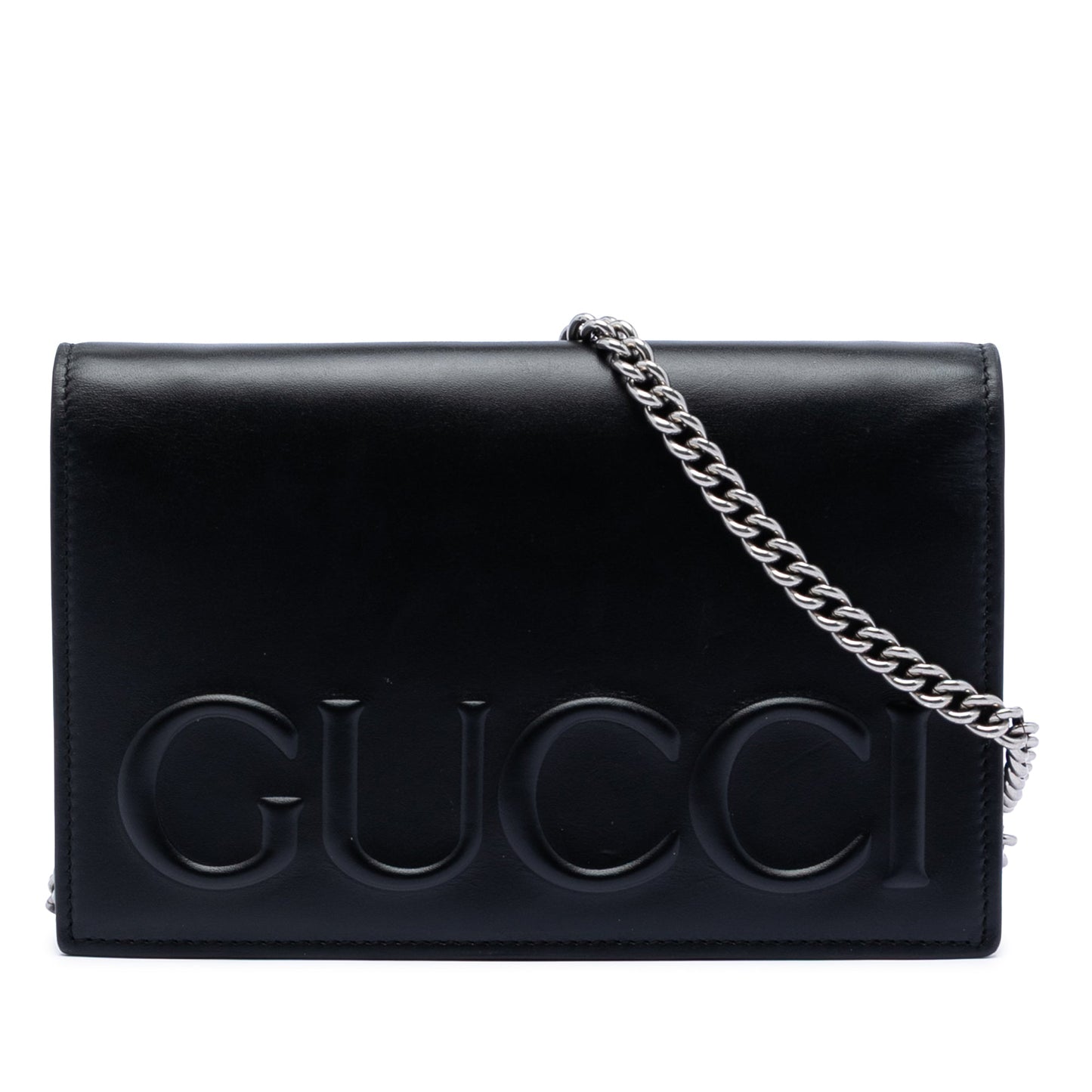 Gucci XLÂ Leather Embossed Logo Wallet on Chain