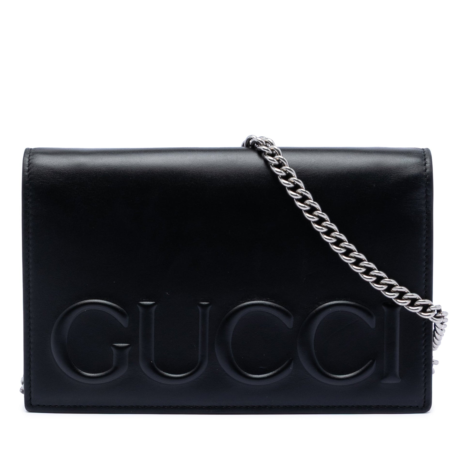 Gucci XLÂ Leather Embossed Logo Wallet on Chain