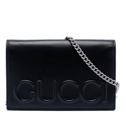 Gucci XLÂ Leather Embossed Logo Wallet on Chain