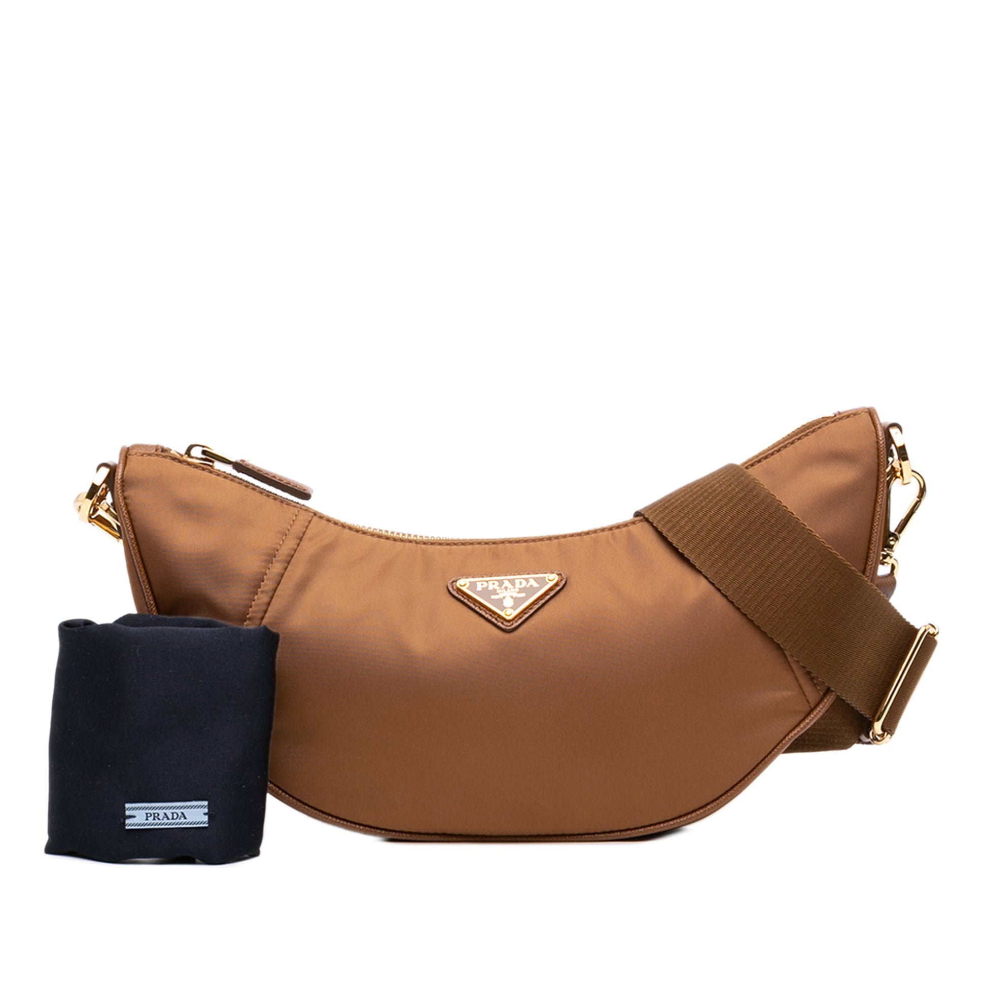 Prada Saffiano Trimmed Re Nylon Demi Lune Satchel