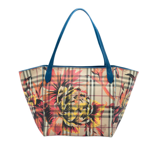 Burberry Small Haymarket Check Coated Canvas Floral Print Canterbury Tote
