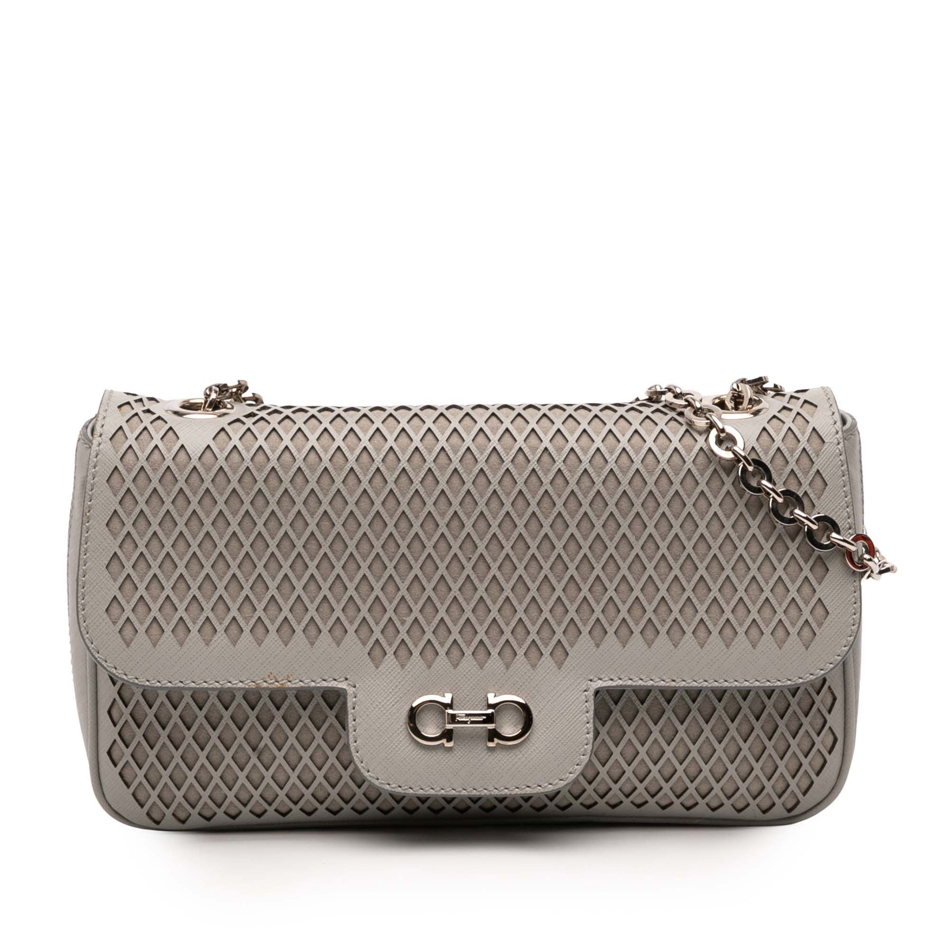 Ferragamo Perforated Leather Gancini Luciana Chain Flap