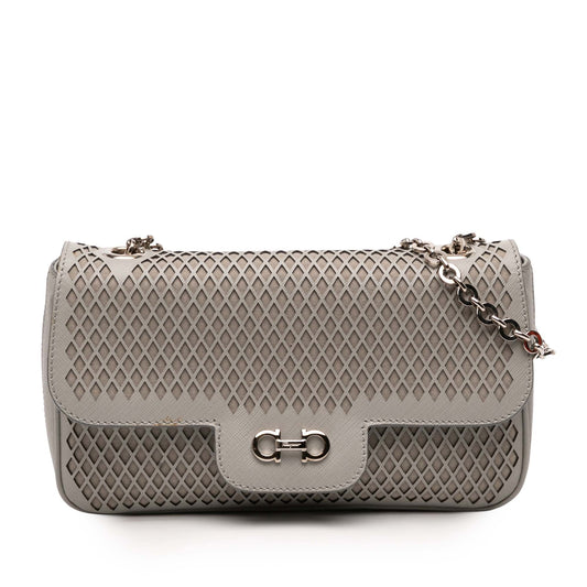 Ferragamo Perforated Leather Gancini Luciana Chain Flap
