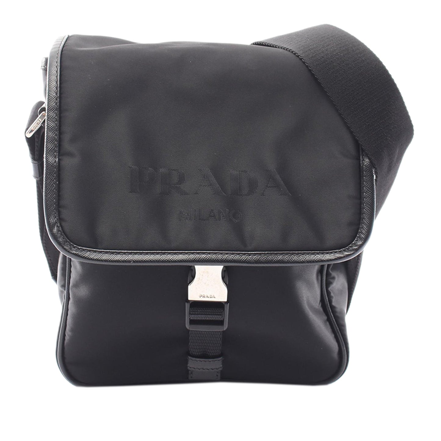 Prada Saffiano Trimmed Tessuto Buckle Messenger Bag