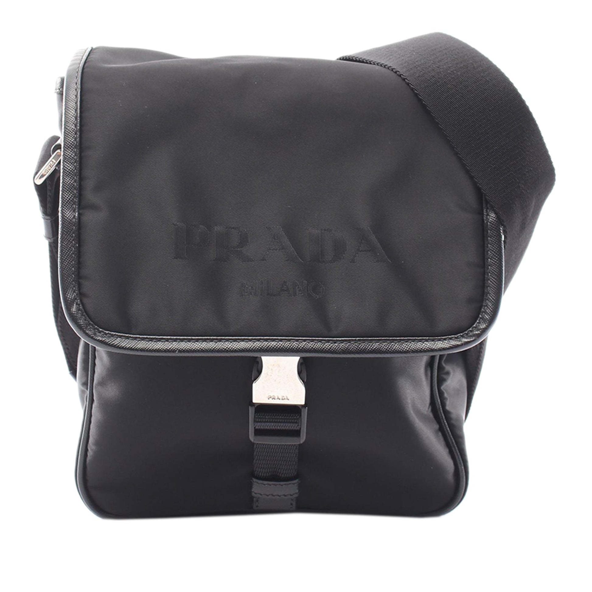 Prada Saffiano Trimmed Tessuto Buckle Messenger Bag