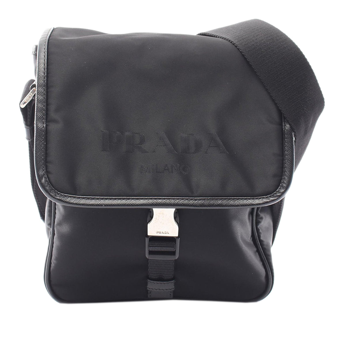 Prada Saffiano Trimmed Tessuto Buckle Messenger Bag