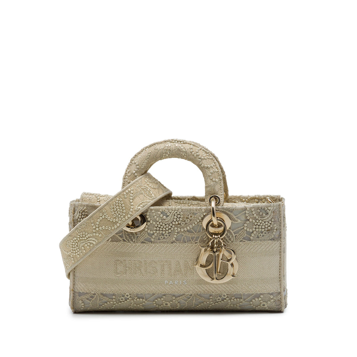 Dior Medium Embroidered Lace 3D Macrame Lady D Joy — Beige
