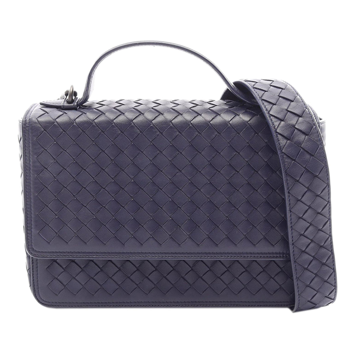 Bottega Veneta Nappa Intrecciato Flap Satchel — Blue