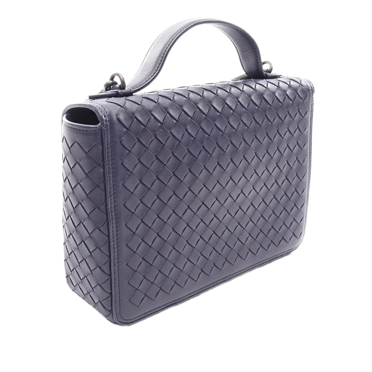 Bottega Veneta Nappa Intrecciato Flap Satchel — Blue