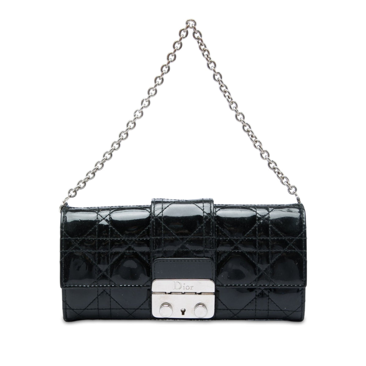 Dior Patent Cannage Miss Dior Wallet on Chain — Black
