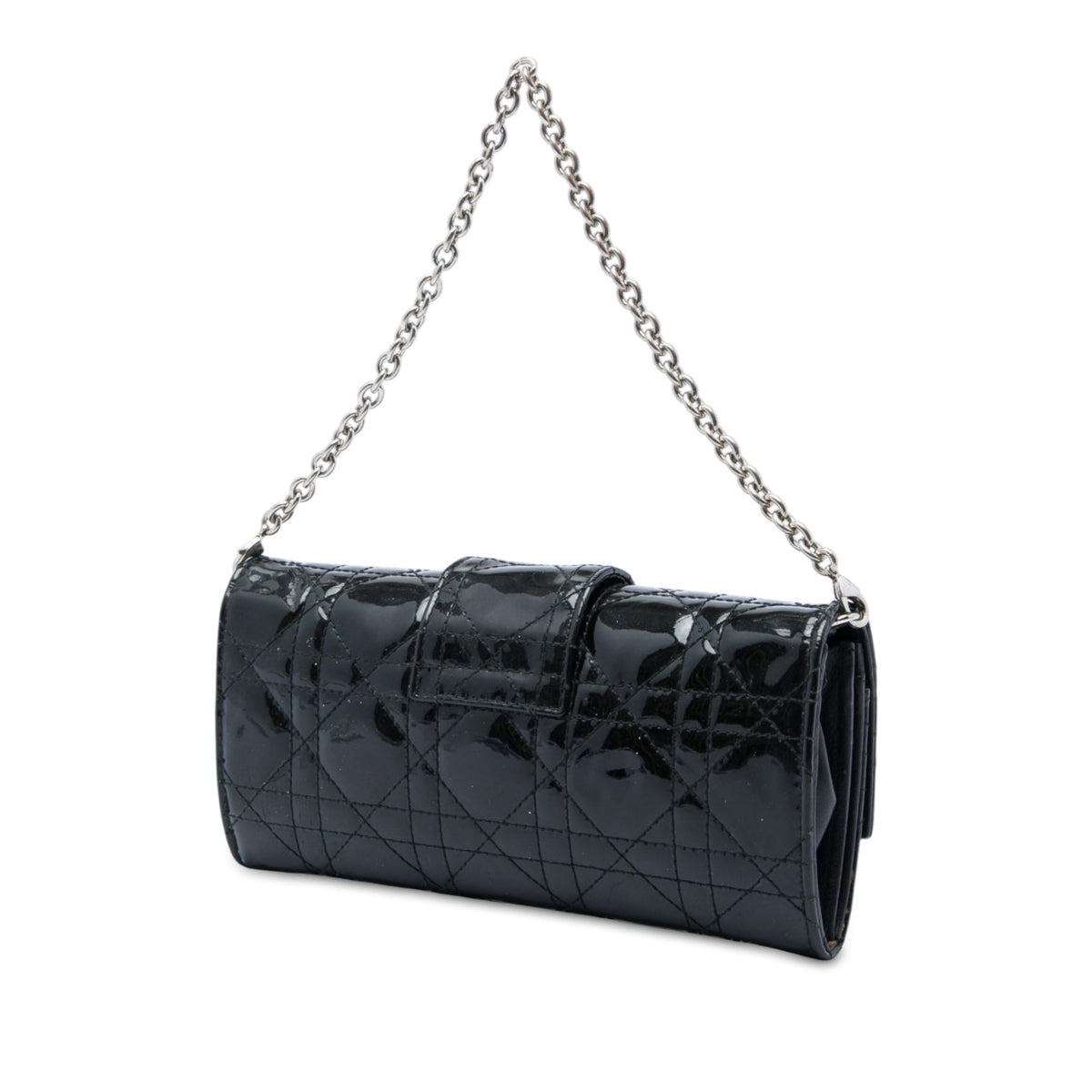 Dior Patent Cannage Miss Dior Wallet on Chain — Black