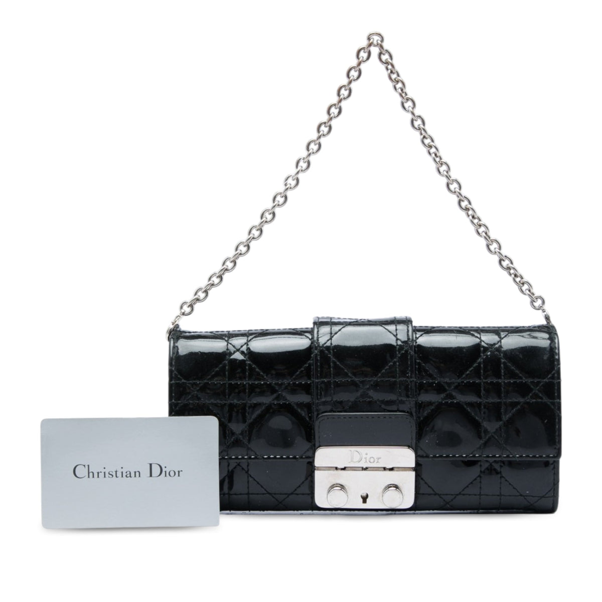 Dior Patent Cannage Miss Dior Wallet on Chain — Black